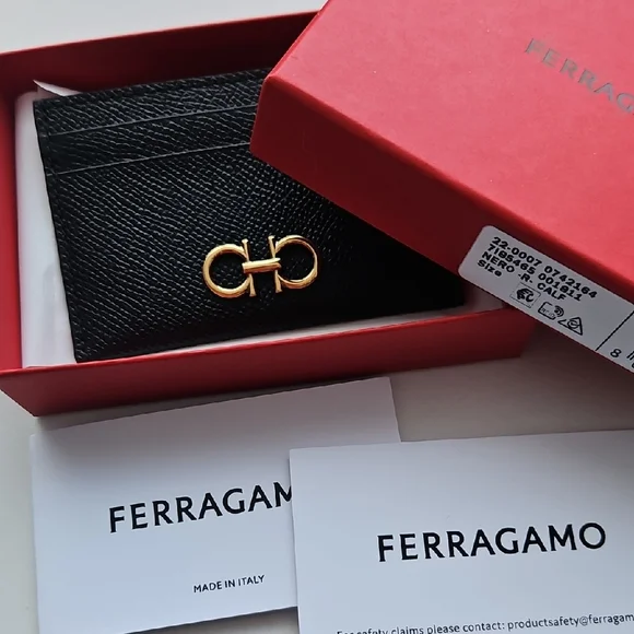 Salvatore Ferragamo Black Card Holder with Gold Accent - Picture 1 of 4